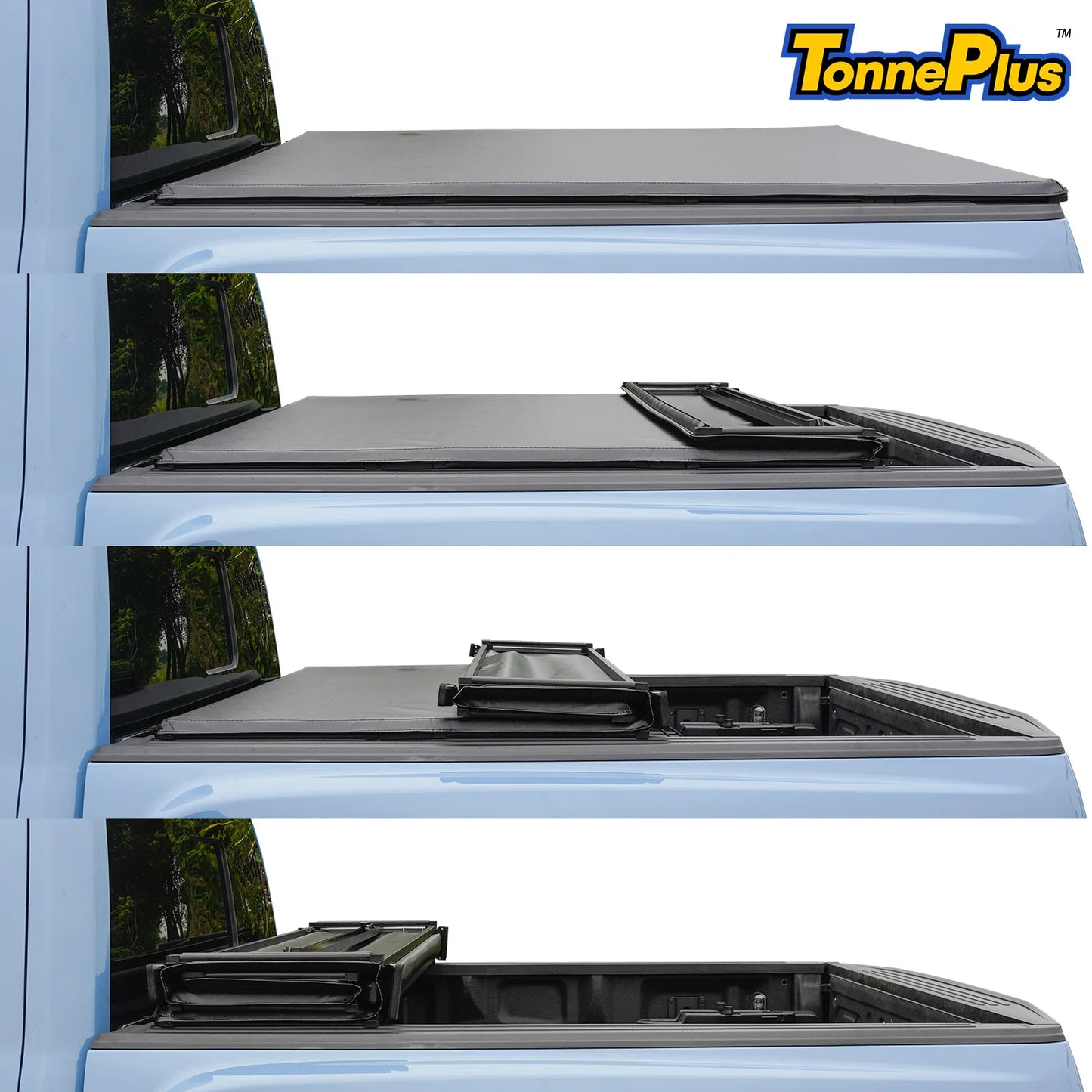TonnePlus Soft Quad-Fold Tonneau Cover for 2009-2024 Ram 1500 5.7 Foot Bed Without RamBox