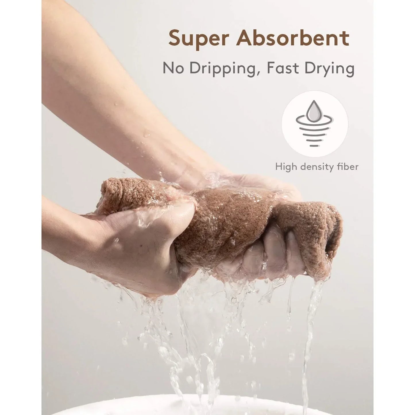 3 Pack Super Absorbent Microfiber Hair Towel with Buckle in Gray Camel and Brown