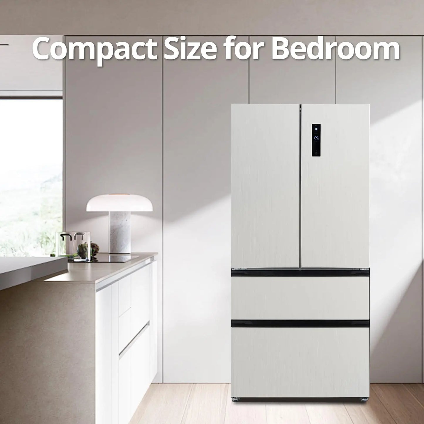 PioneerWorks French Door Refrigerator Large Capacity 18.8 Cubic Feet 4 Door Full Size Counter Depth Stainless Steel Auto Defrost