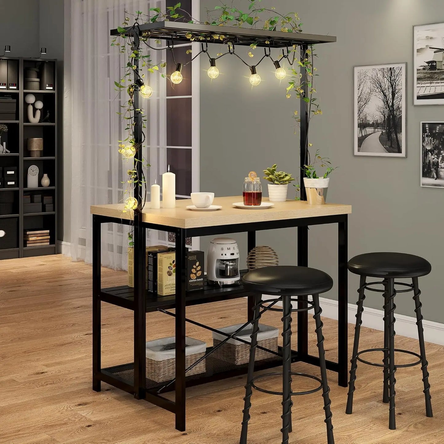 Kitchen Island with Storage Bakers Rack with Power Outlet Microwave Stand Oven Shelf Bar Table