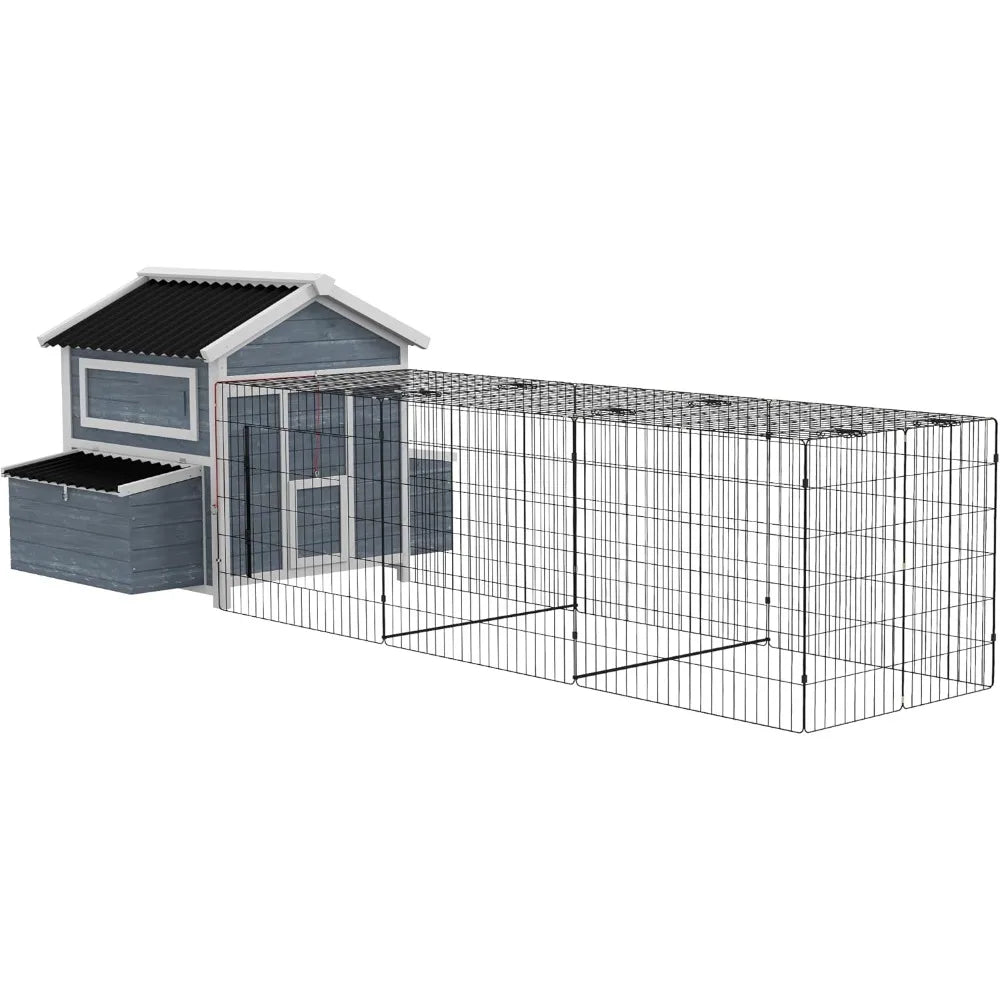 11 Foot by 5 Foot by 3.5 Foot Wooden Chicken Coop with Nesting Box Outdoor Poultry Cage with Run for 4 Chickens and Pull Out Tray