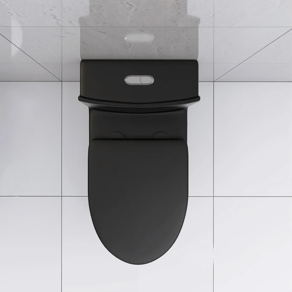 Matte Black Elongated One Piece Toilet Dual Flush 1.1/1.6 GPF Water Saving 1000g
