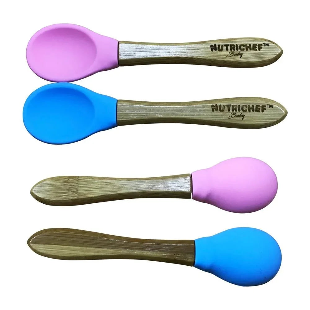 2 Piece Baby Toddler Spoon Set Bamboo Silicone BPA Free