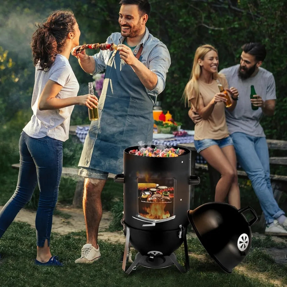 19 Inch Charcoal Smoker, 3-in-1 Vertical Bullet Smoker, Heavy Duty Meat Smokers Grill with Built-In Thermometer, Air Vent, And 2