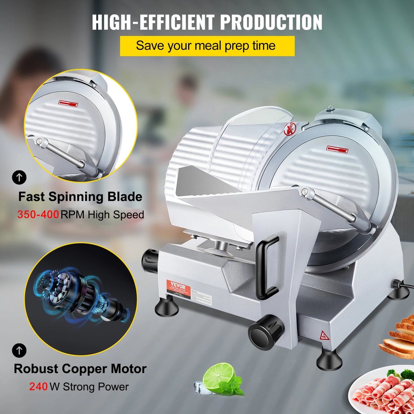 SucceBuy 240W Commercial Meat Slicer Electric Deli Food Slicer 10 Inch Carbon Steel Blade Kitchen Appliances