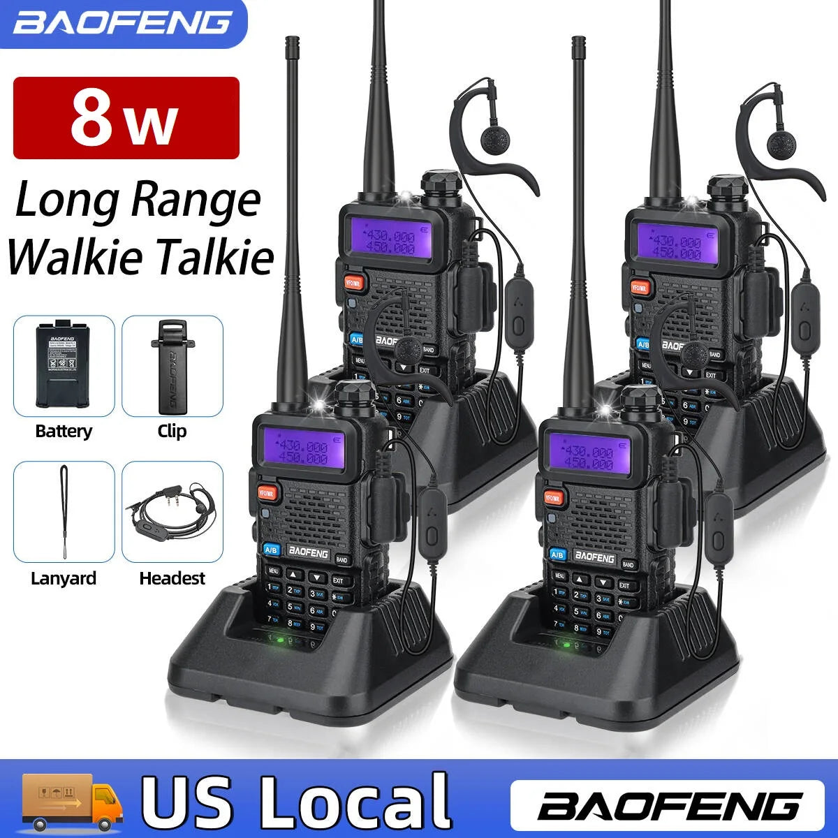 Baofeng UV-5R 8W Dual Band Walkie Talkie 1800mAh Battery