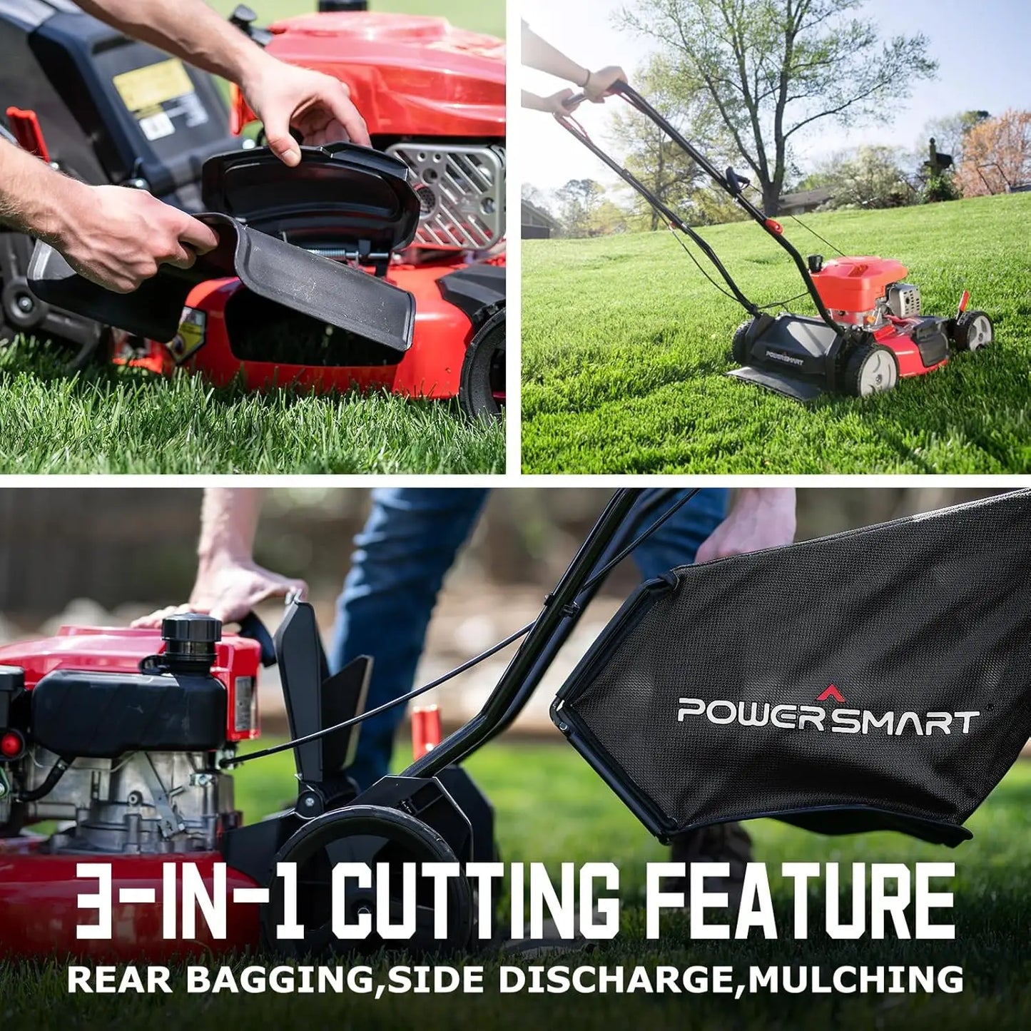 Gas Powered Lawn Mower 18 Inch 144cc Engine 3 in 1 Walk Behind Push Mower Oil Included