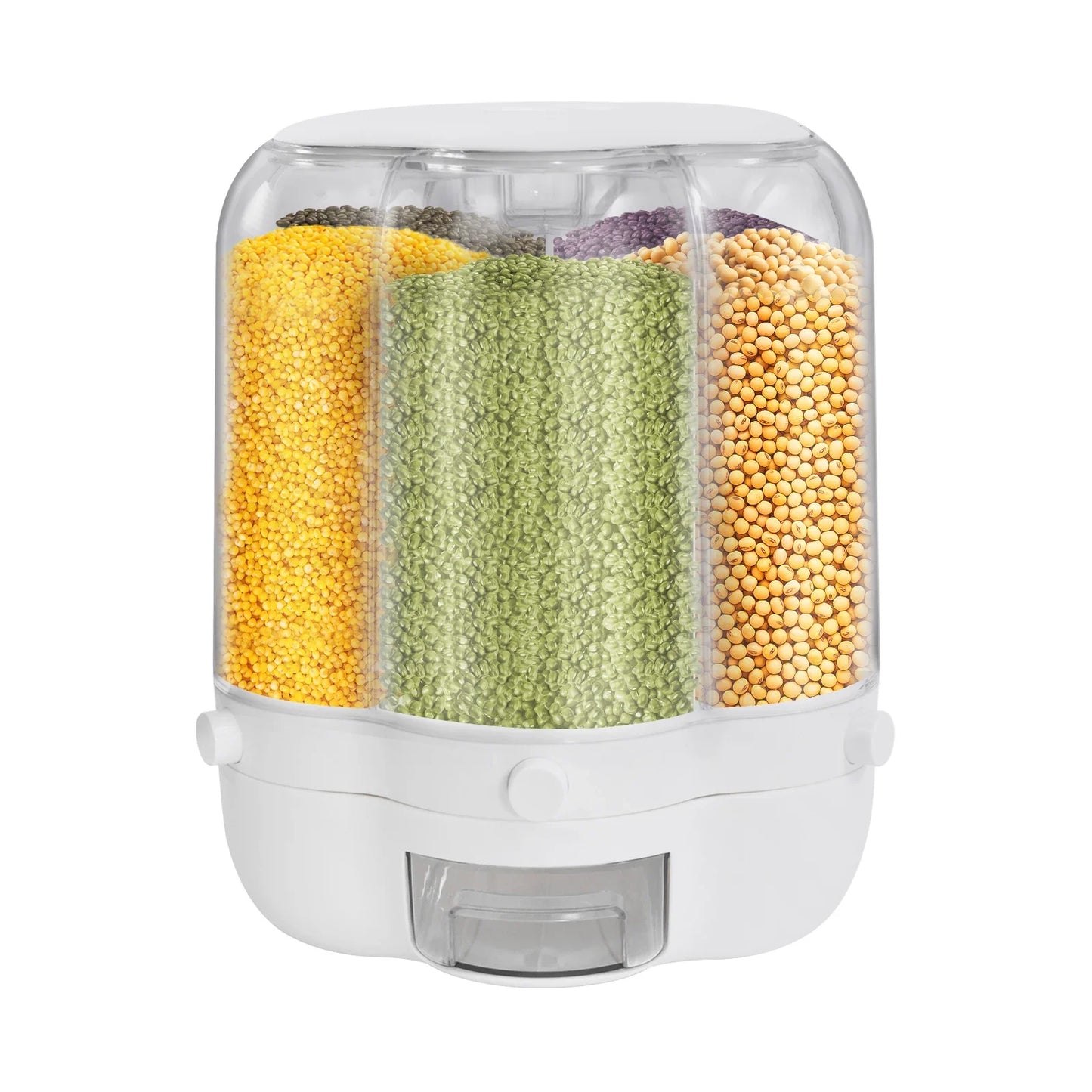 Rotating Food Dispenser Rice Dispenser 6 Grid Rice Bucket Whole Grains Rice Container Storage with Lid Dry for Kitchen White