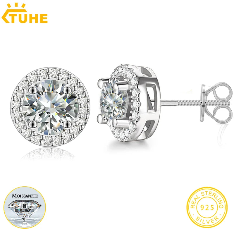 Tuhe Unisex VVS1 Moissanite Women Earrings 925 Silver Fine Jewelry 3MM 4MM 5MM Fashion Earrings Gift