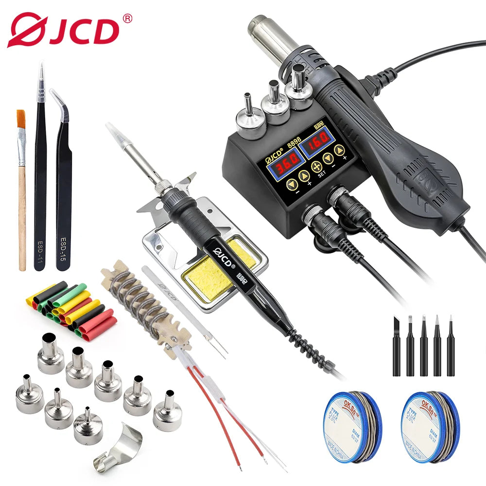 JCD 8898 Soldering Station 750W 2 in 1 Soldering Iron Hot Air Gun Rework Welding Station For Phone BGA SMD Welding Repair Tools