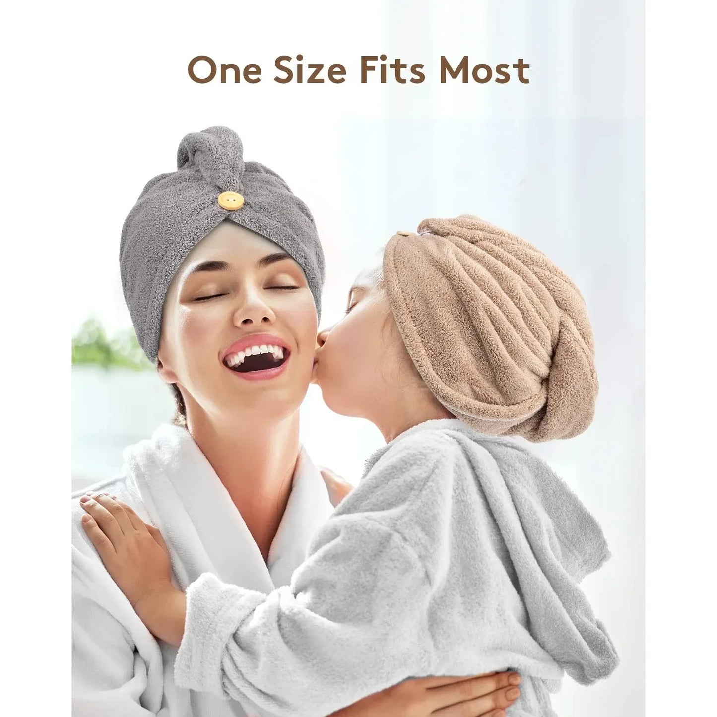 3 Pack Super Absorbent Microfiber Hair Towel with Buckle in Gray Camel and Brown