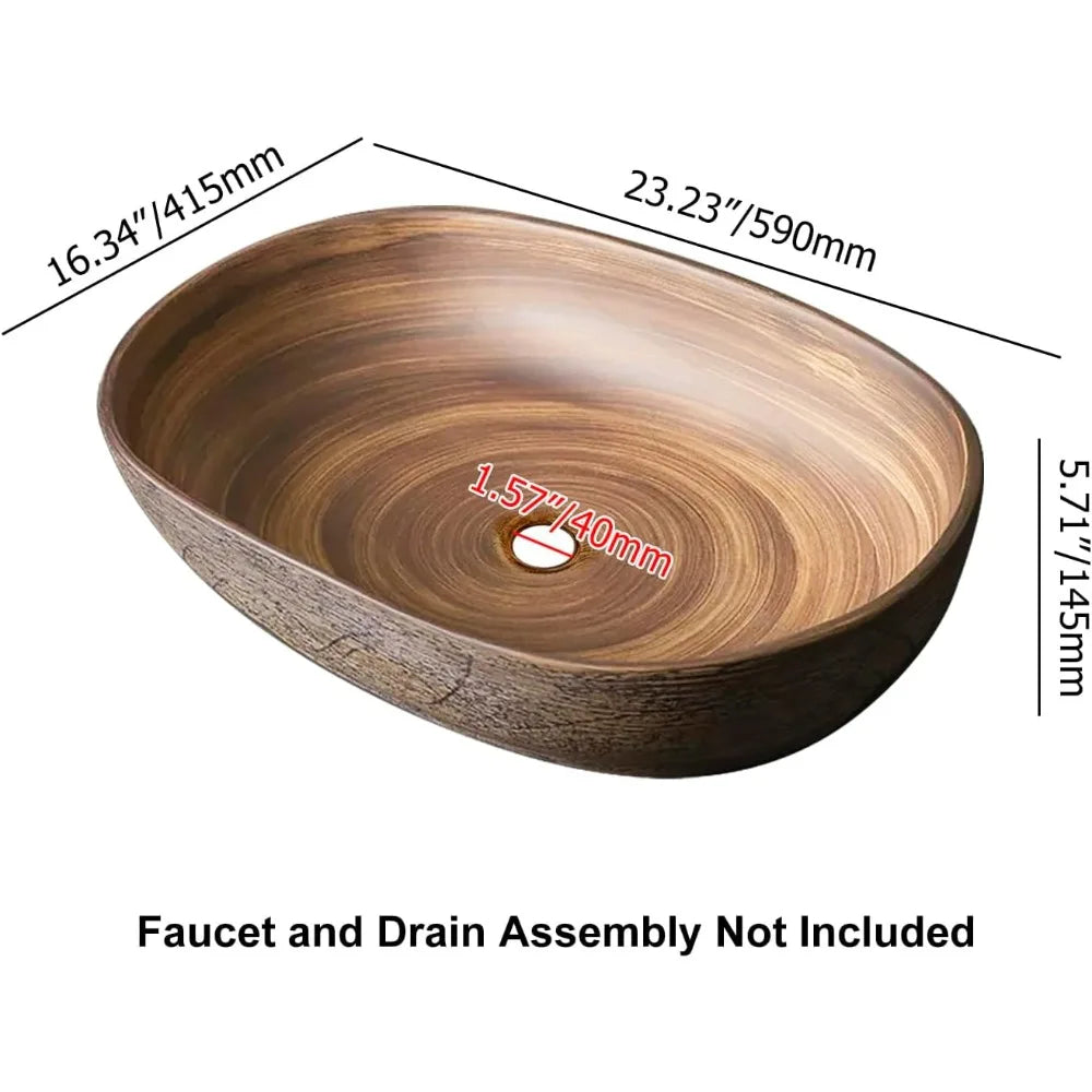 Bathroom Vessel Sink Oval Ceramic Washbasin Above Counter Retro Design