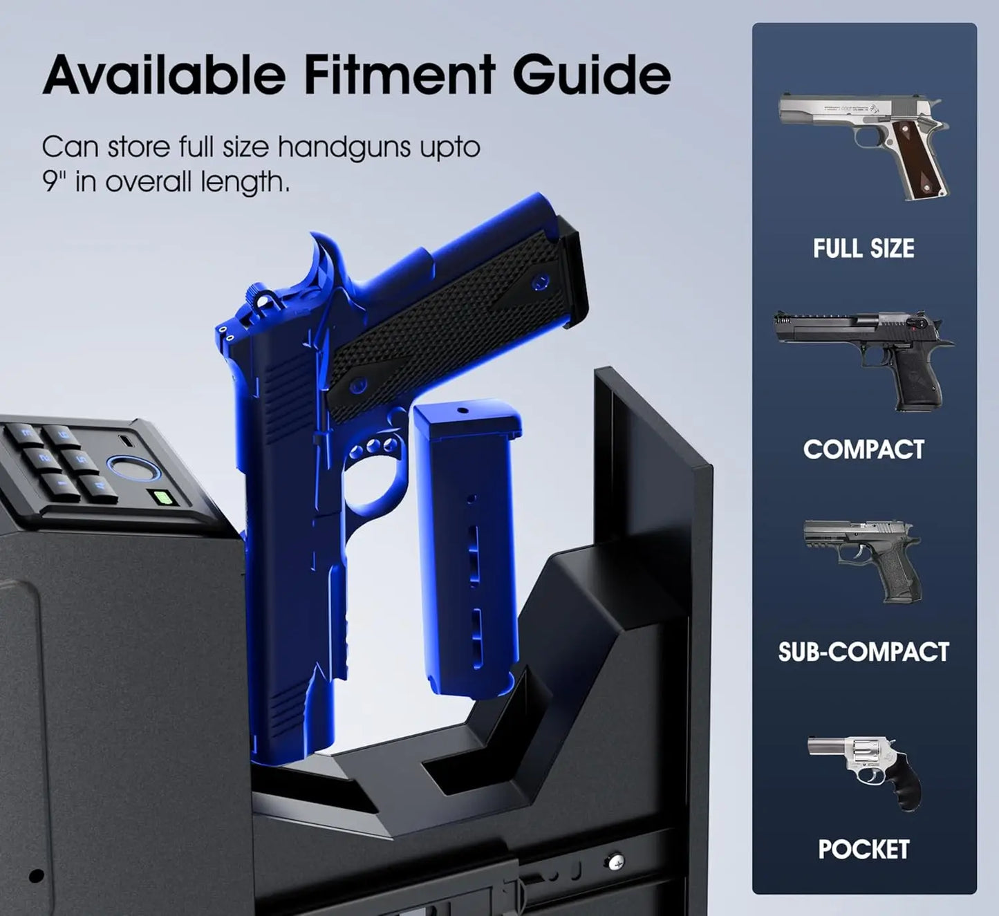 Biometric Gun Safe with Slider Design for Handgun 4 Ways to Unlock Fingerprint Key Access and PIN Code Mounted Nightstand Pistol Safe