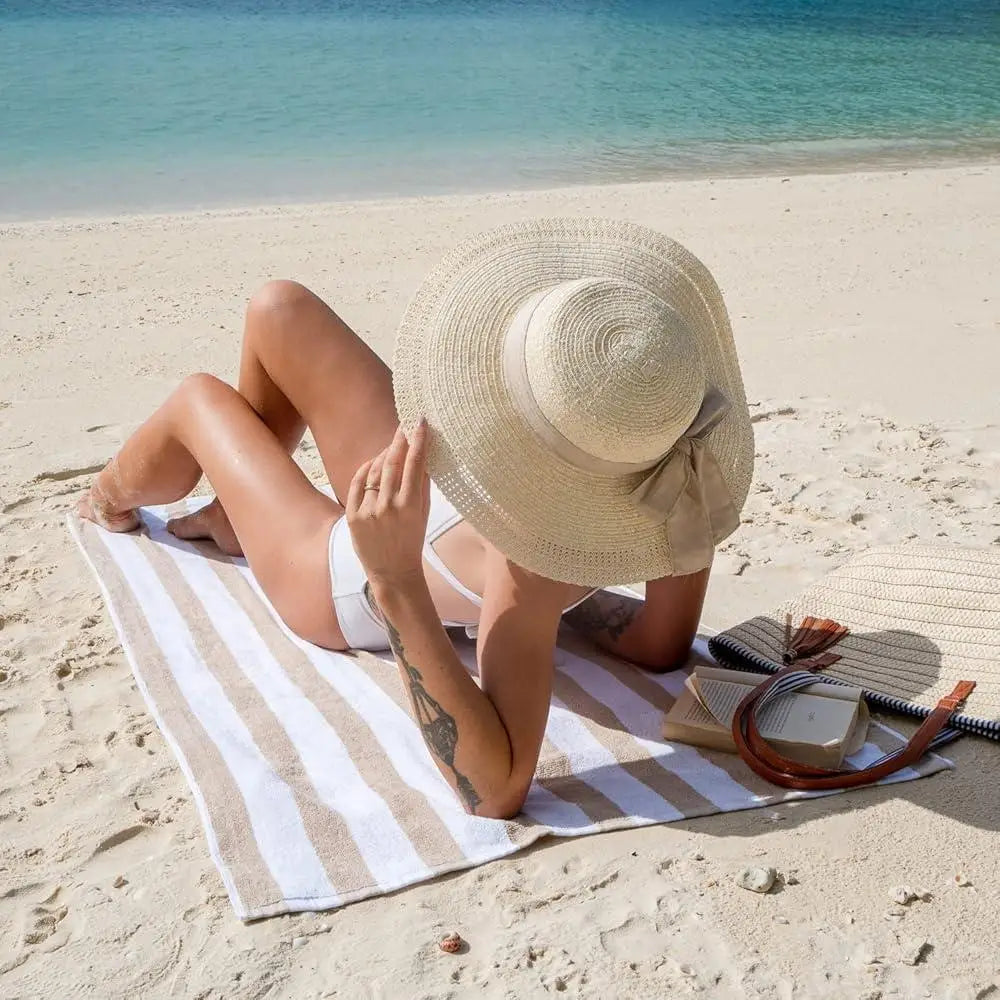 Cali Cabana Stripe Beach Towels 4 Pack Soft Cotton Quick Dry Terry Pool Bath Towels Lightweight Multi Purpose