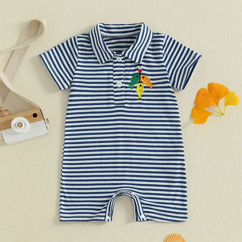 Infant Boys Animal Applique Romper Short Sleeve Summer