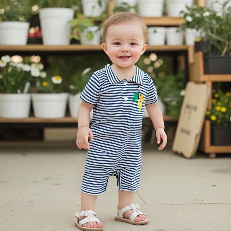 Infant Boys Animal Applique Romper Short Sleeve Summer