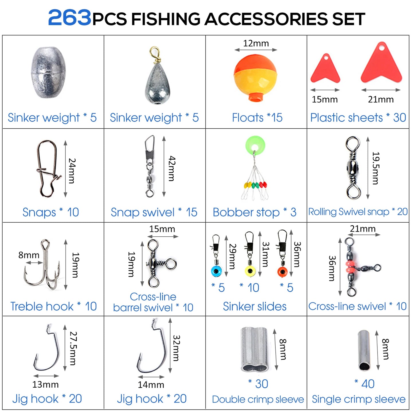 Fishing Accessories Set With Tackle Box Plier Jig Hooks Sinker Weight Swivels Snaps Sinker Slides