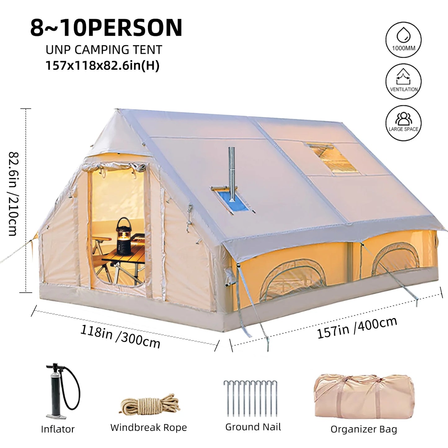 129 Square Feet Inflatable Tent Canopy Large Inflatable Tent House for Outdoor Furniture and Toys