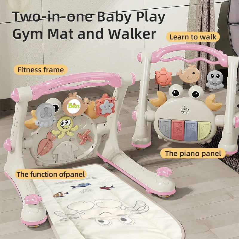 New Baby Toddler Multi Function Four in One Baby Car Fitness Rack Piano Baby Walking Car Table Trolley Toy for 0 to 18 Months