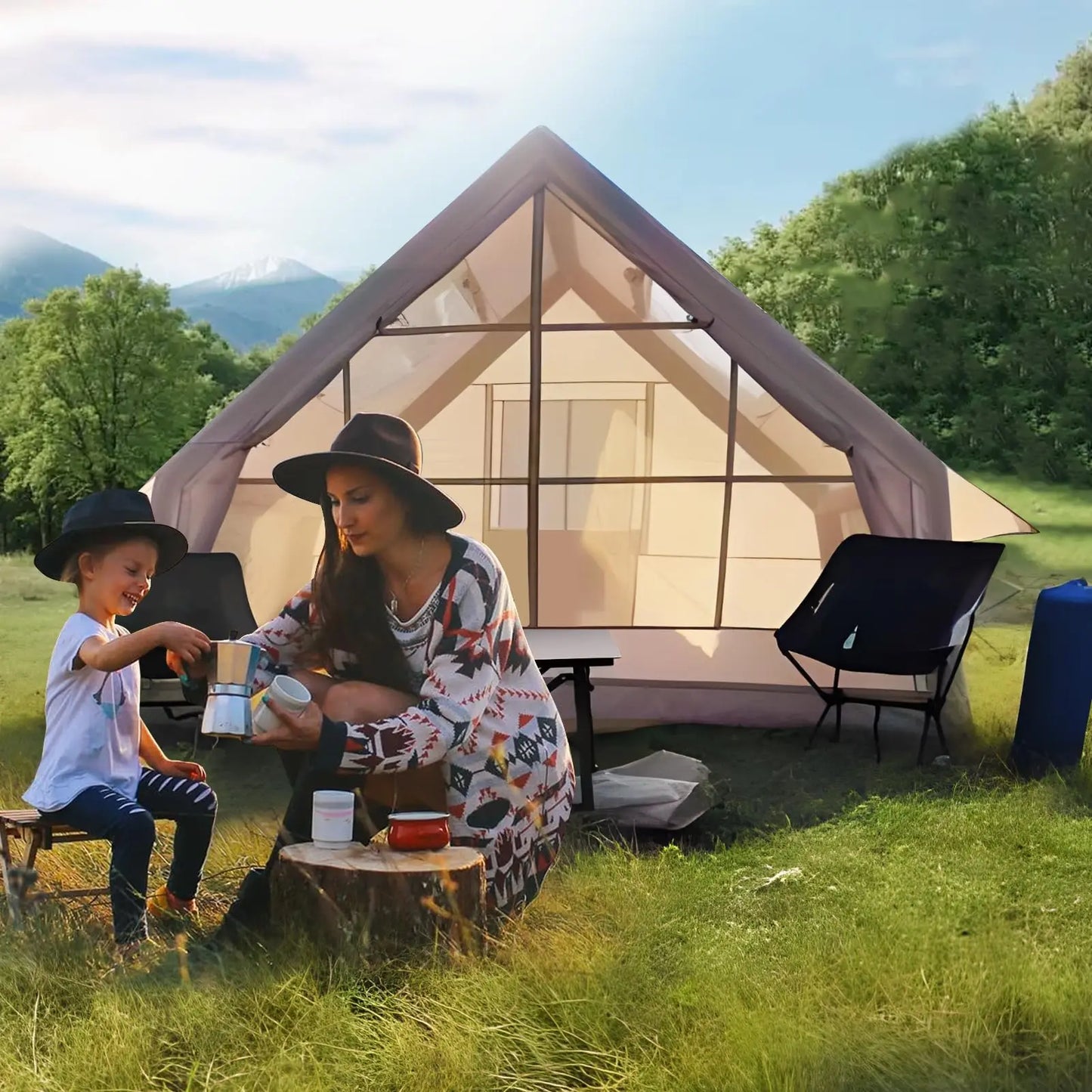 Large Inflatable Tent 67.8 Square Feet Inflatable Camping Tent for 4 to 6 People Four Season Glamping Tent Waterproof