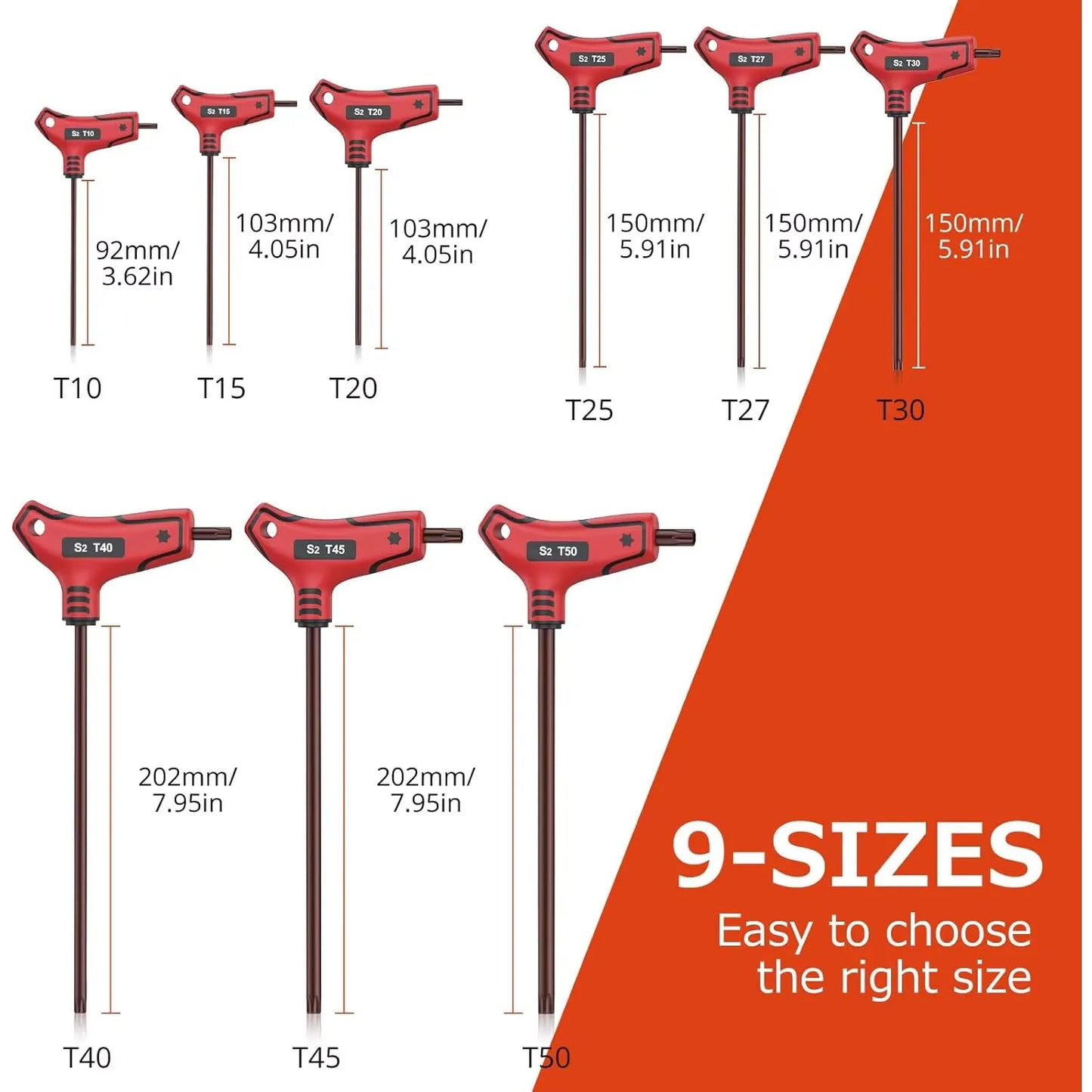 9Pc T Handle Torx Wrench Set S2 T10 T50 With Case For DIY Repair