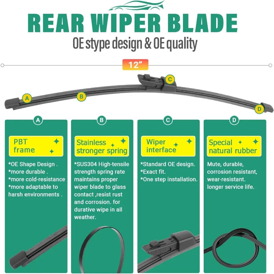 26 18 12 Inch Windshield Wiper Blades Replacement For VW Taos 2022 2023 2024 Premium All Weather Front And Rear Set OE