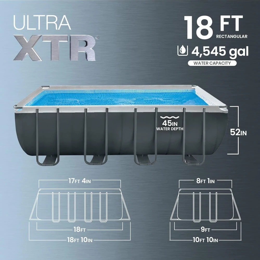 Above Ground Swimming Pool Set 18x9 ft Rectangular Steel Frame with Sand Pump Ladder Cover 216"L x 108"W x 52"H
