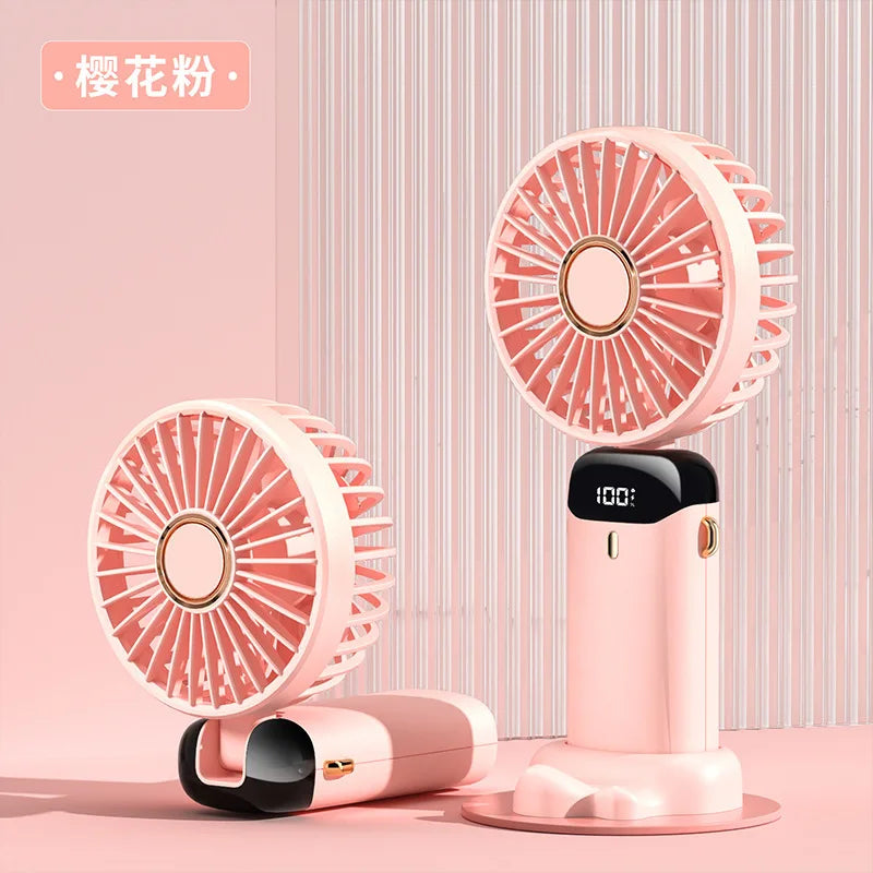 1800mAh Handheld Mini Fan Foldable Portable Neck Hanging Fans 5 Speed USB Rechargeable Fan with Phone Stand and Display Screen