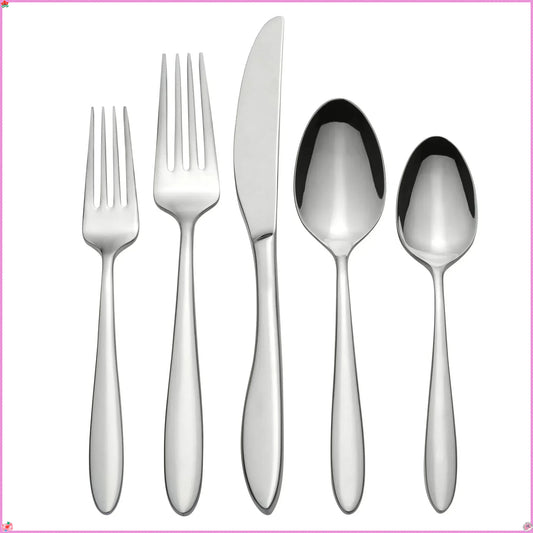 Stainless Steel Silverware Set For 4 With Wood Tray 20 Piece Dishwasher Safe