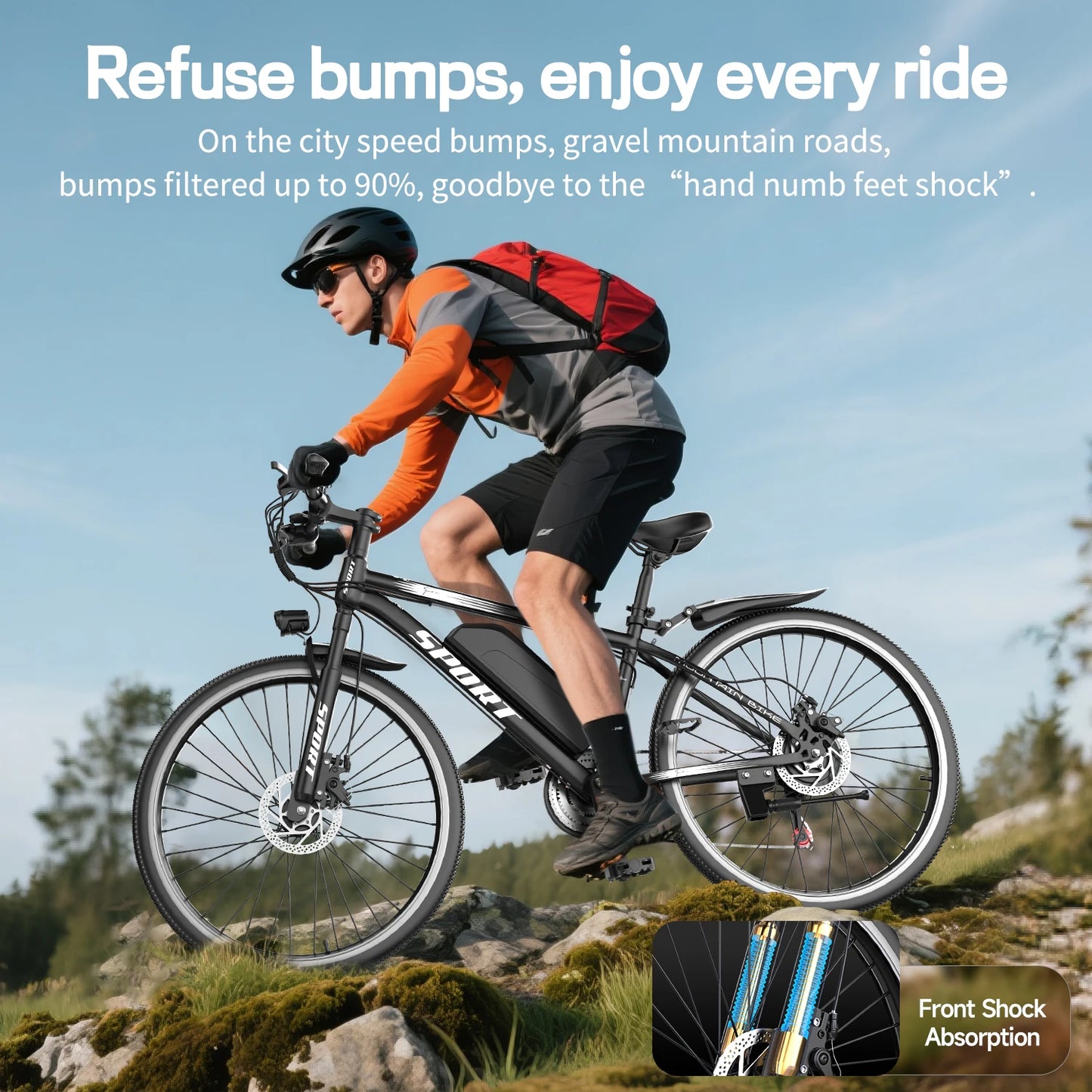 26''Electric Bike,Motorcycle 700W Peak Motor,20MPH 35Miles Electric Mountain Bike, 480Wh Removable Battery, 7-Speed& LCD Display