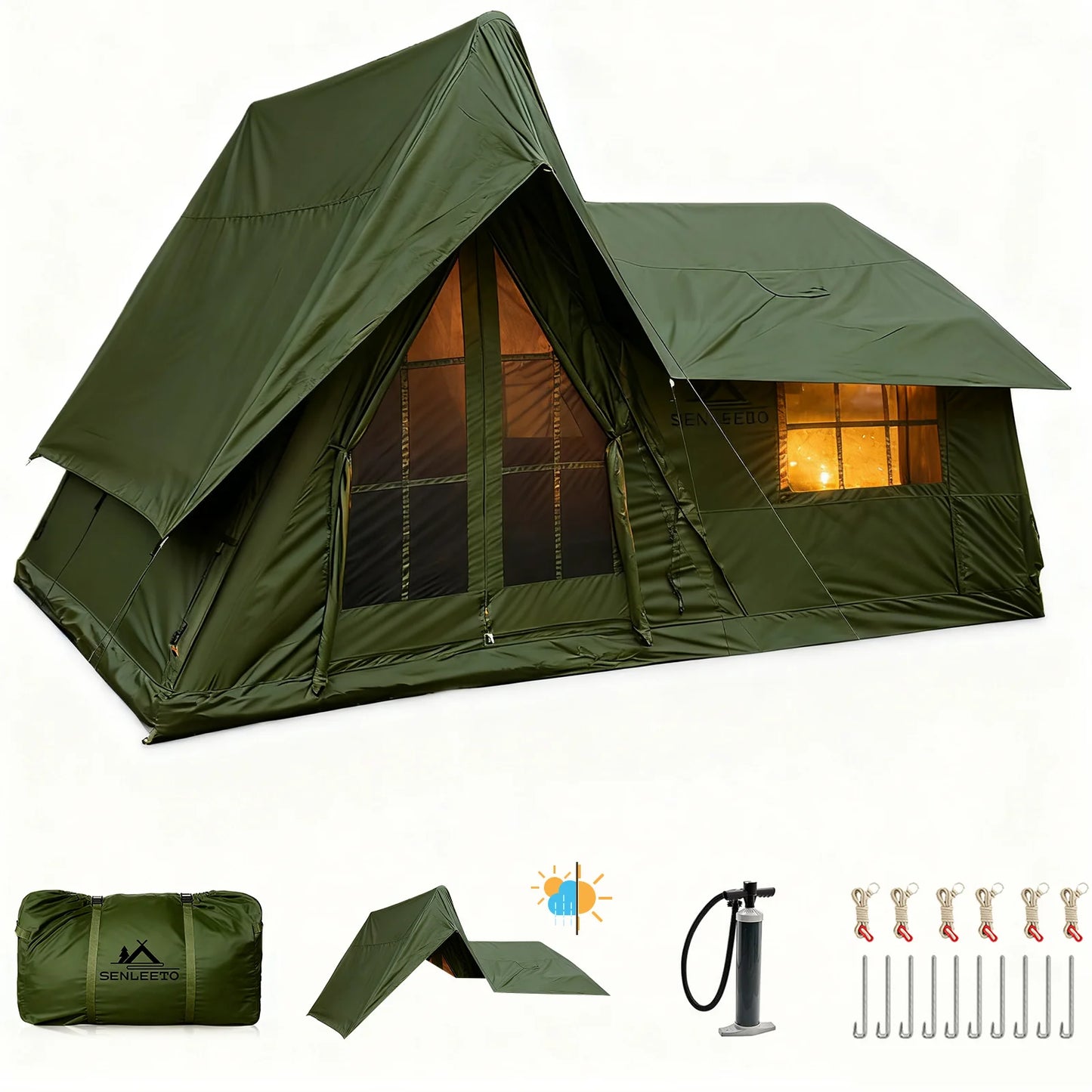 Inflatable 6 To 8 Person Camping Tent For 4 Season With Rainfly And Stove Jack