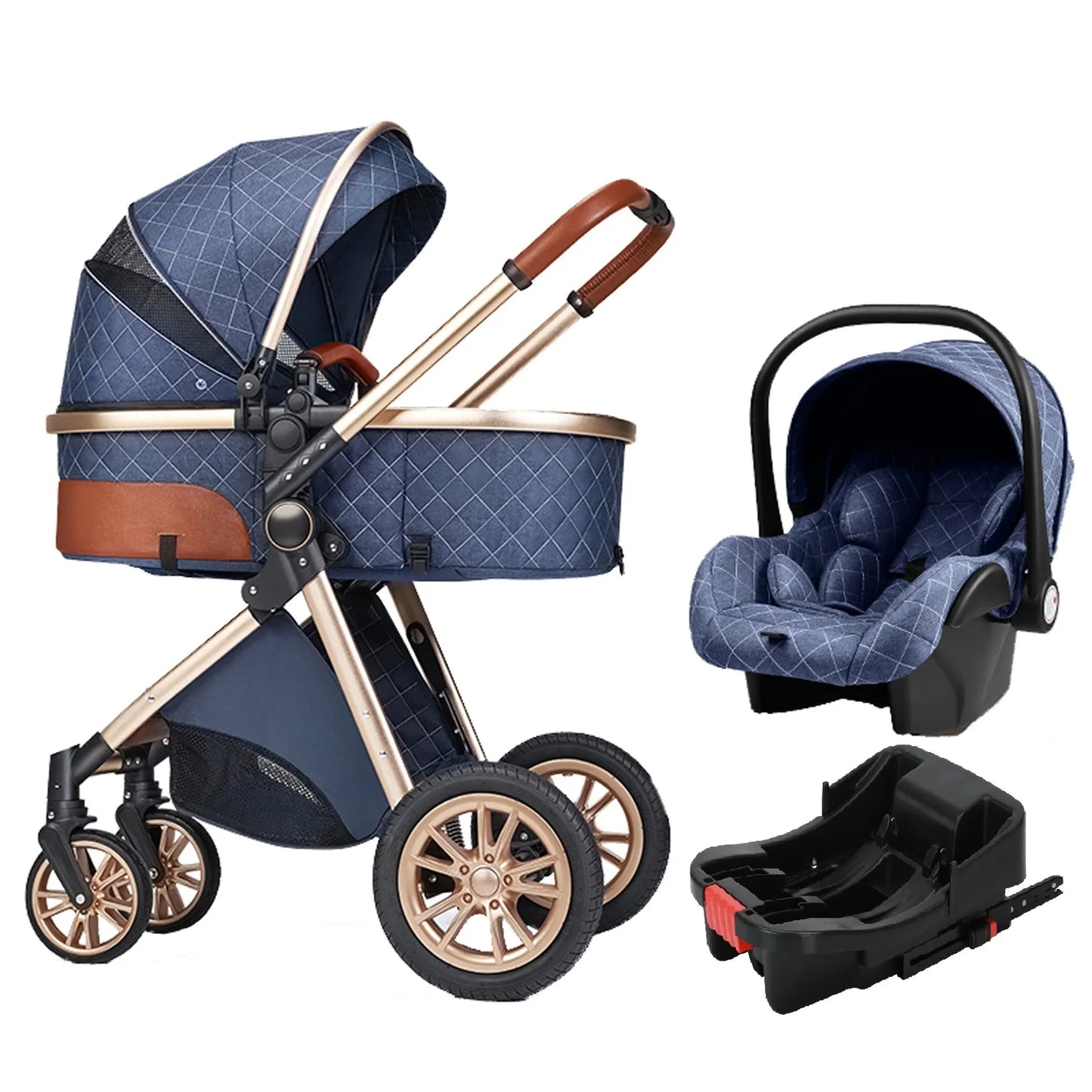 Luxury Portable Travel Pram 3 in 1 Baby Stroller High Landscape Pushchair Newborn Travel Stroller