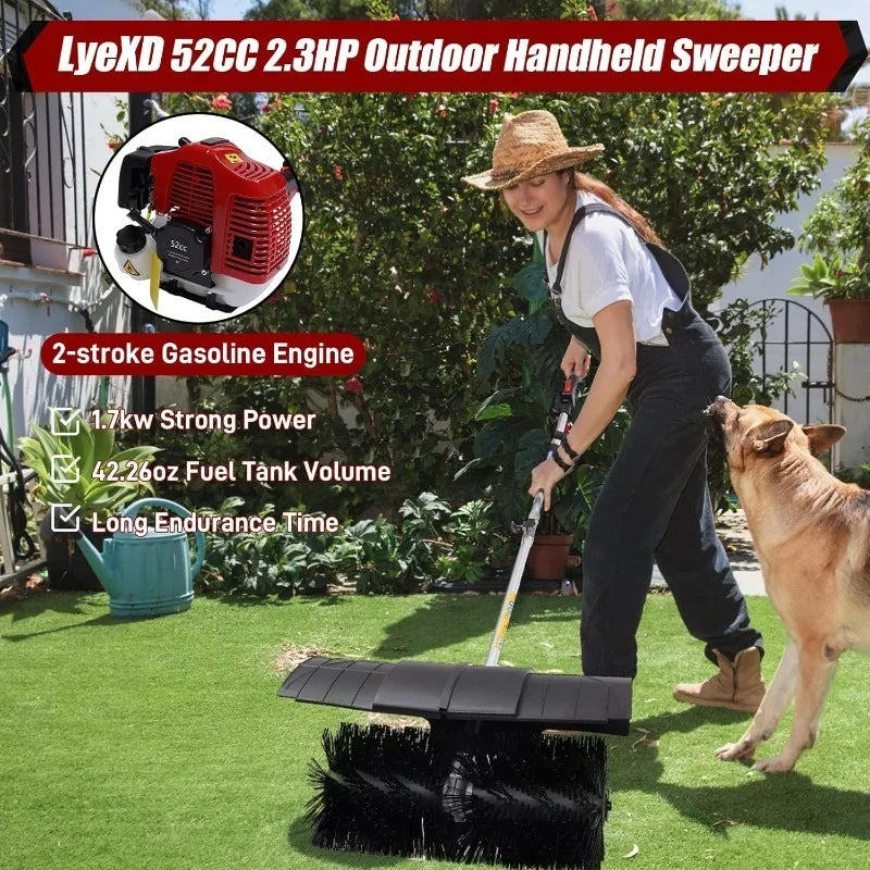 52CC 2 Stroke Gas Powered Backpack Sweeper with Blower 2.3HP Outdoor Handheld Sweeper for Snow and Lawn Care