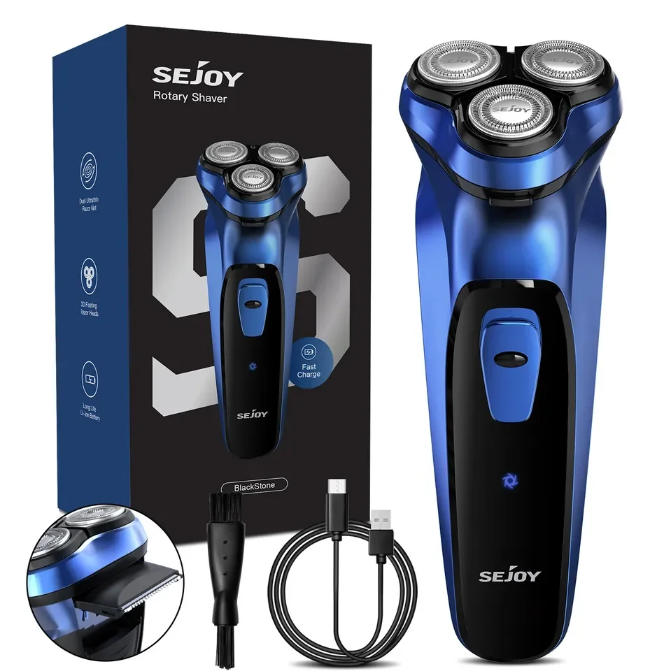 SEJOY Rechargeable Wet And Dry Electric Shaver Rotary Head Trimmer For Men