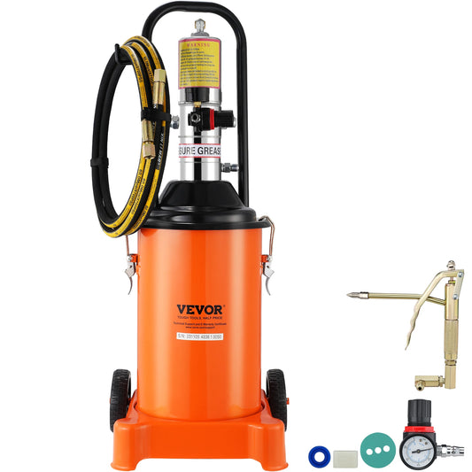 SucceBuy 3/5/10 Gallon Grease Pump Air Operated with Hose Pneumatic Grease Bucket Gun and Wheels for Cars 50:1 Pressure Ratio