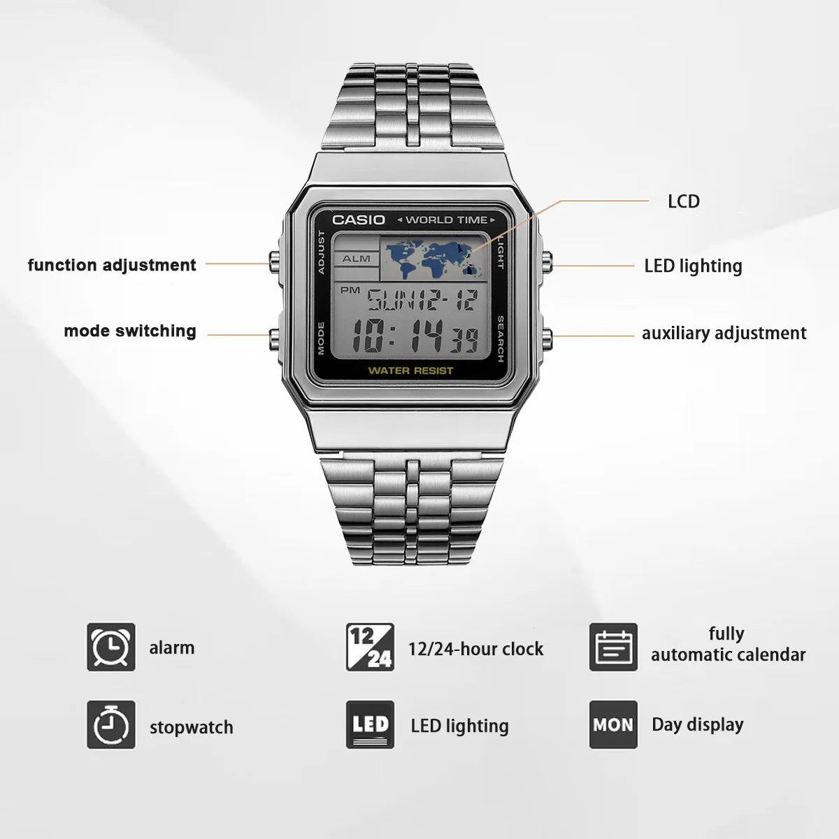 CASIO A500WA Digital Watch – LED Backlight, 5 Alarms, Stopwatch & Countdown