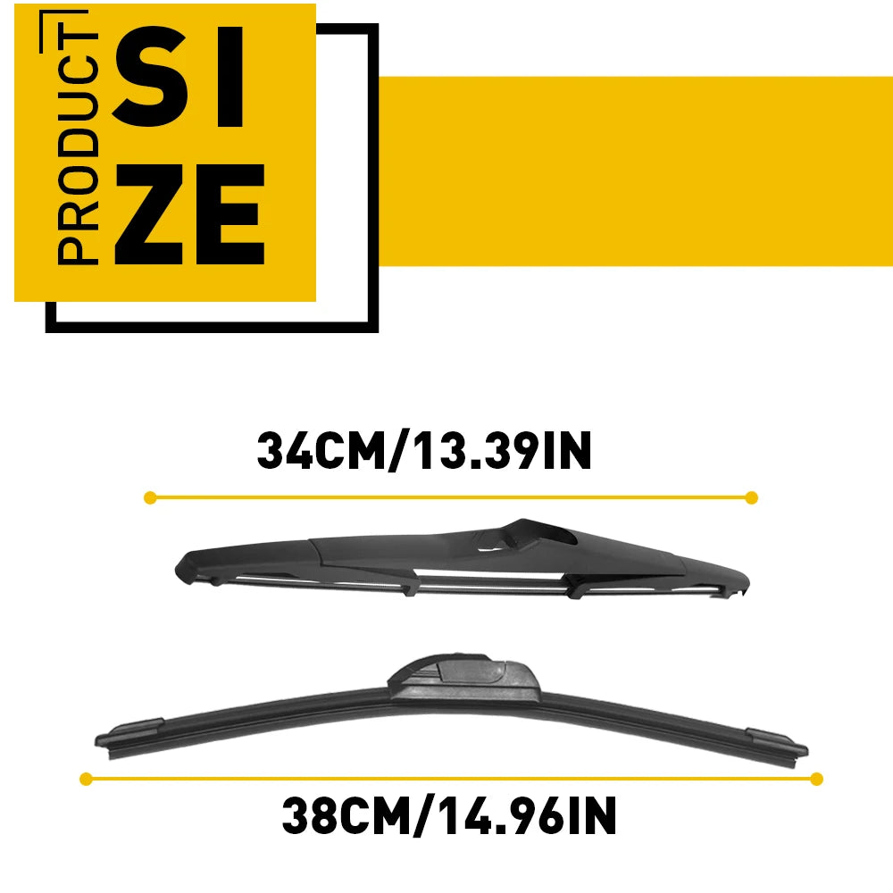 Front And Rear Wiper Arm And Blade Set For Jeep Wrangler 2000 To 2022 Black ABS Rubber Compatible