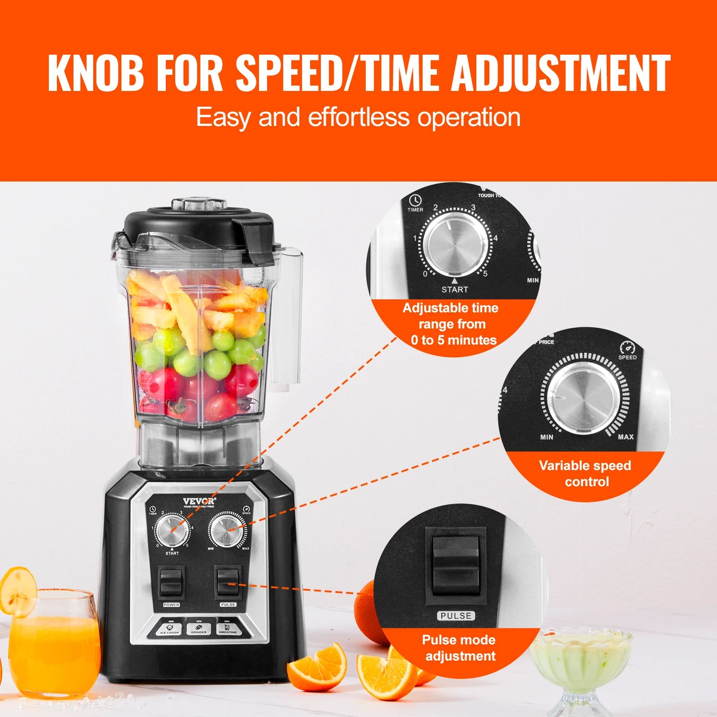 SucceBuy 2L Professional Countertop Blender With Stainless Steel Blades For Smoothies And Fruit At Home Kitchen Bar