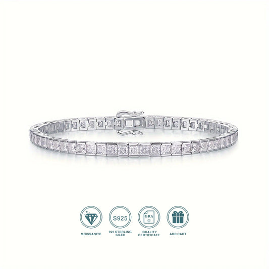 Moissanite Tennis Bracelet Princess Cut 925 Sterling Silver 18K Gold Plated