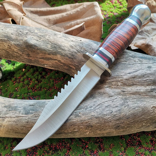 High Quality 8CR15Mov Steel Blade Hunting Knife with Wooden Handle Sharp and Reliable Straight Knife with Oxford Cloth Cover