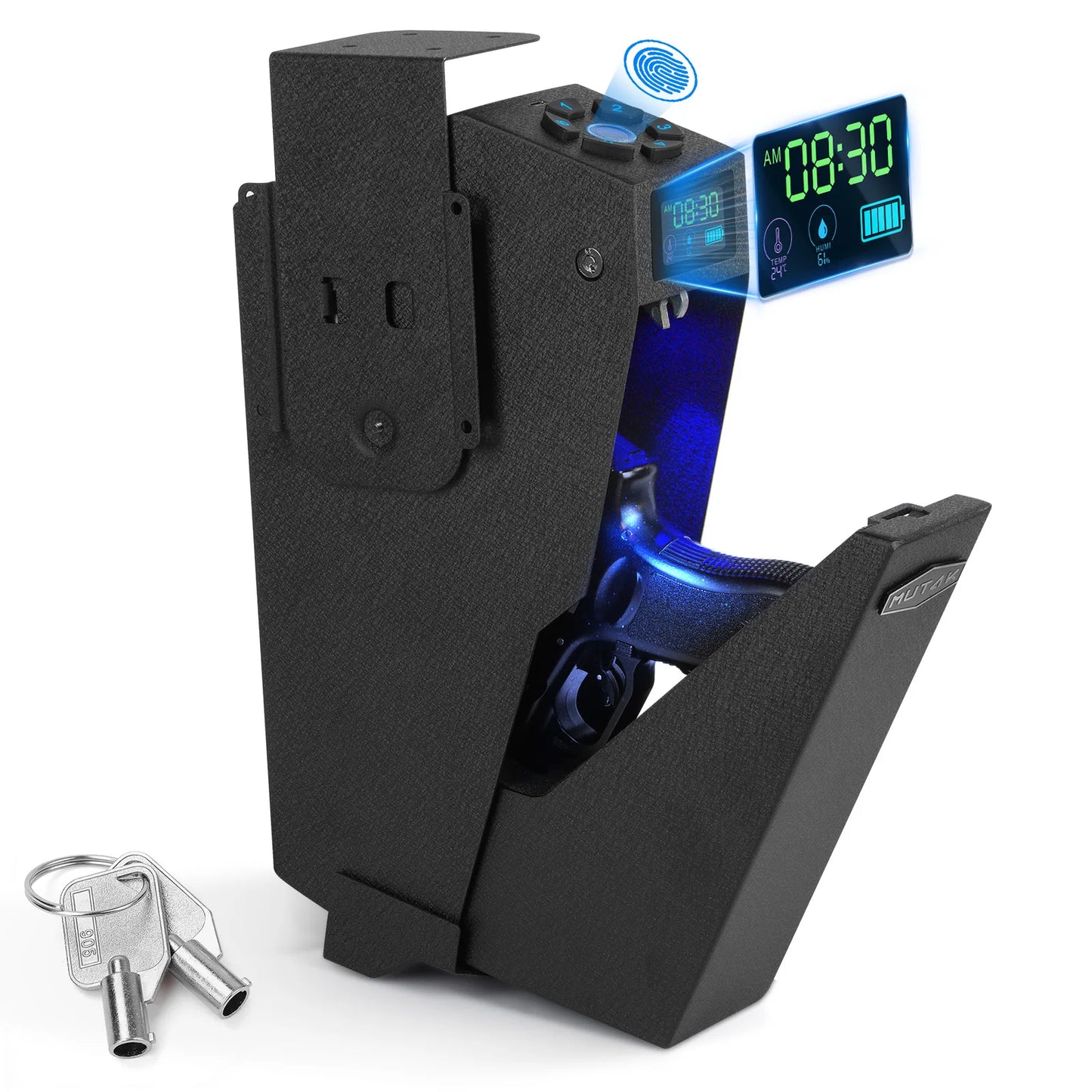 Biometric Bedside Handgun Safe Quick Access Pistol Lock Box for Nightstand Car Fingerprint Pin Code Type C