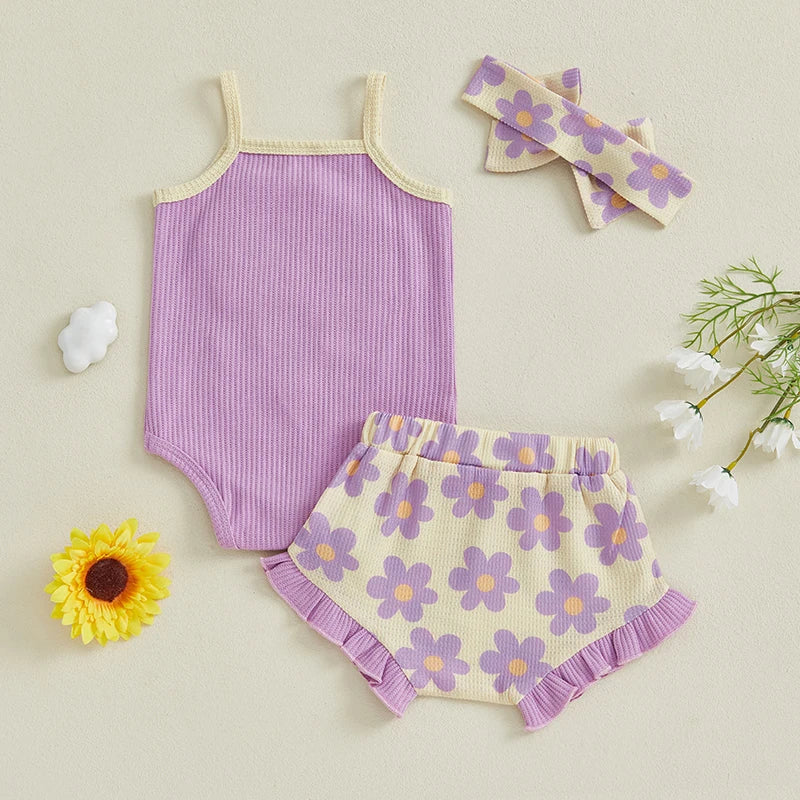Baby Girl Floral Embroidered Sleeveless Ruffle Set