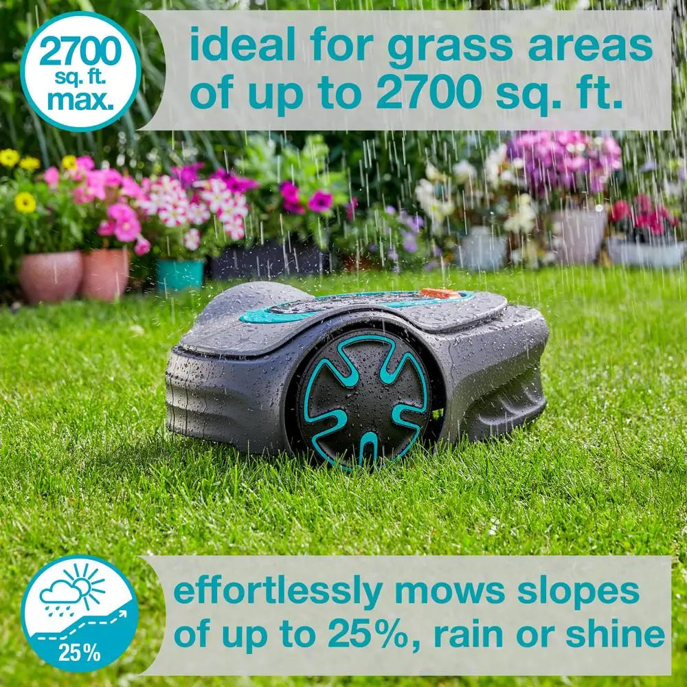Automatic Robotic Lawn Mower Bluetooth App 2700 Square Feet Safe Reliable All Weather Terrain 35 Percent Gradient Low Voltage Cable Power