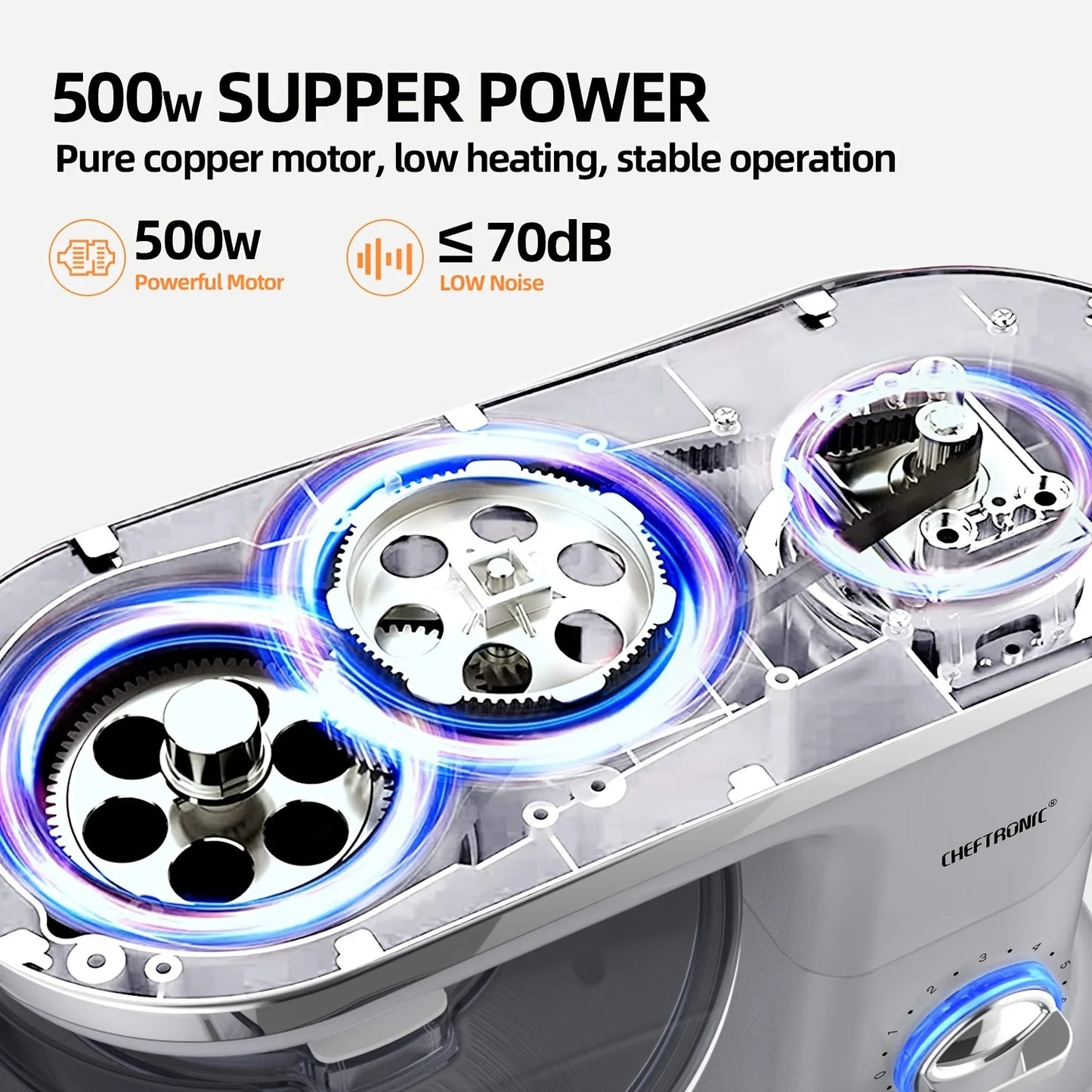 Cheftronic Stand Mixer 5.5QT Tilt Head Electric Household Food Processor 500W 6 Speed US Plug