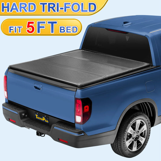 TonnePlus FRP Hard Tri-Fold Bed Tonneau Cover for 2017 to 2024 Honda Ridgeline 5ft Pickup Fleetside Styleside Bed