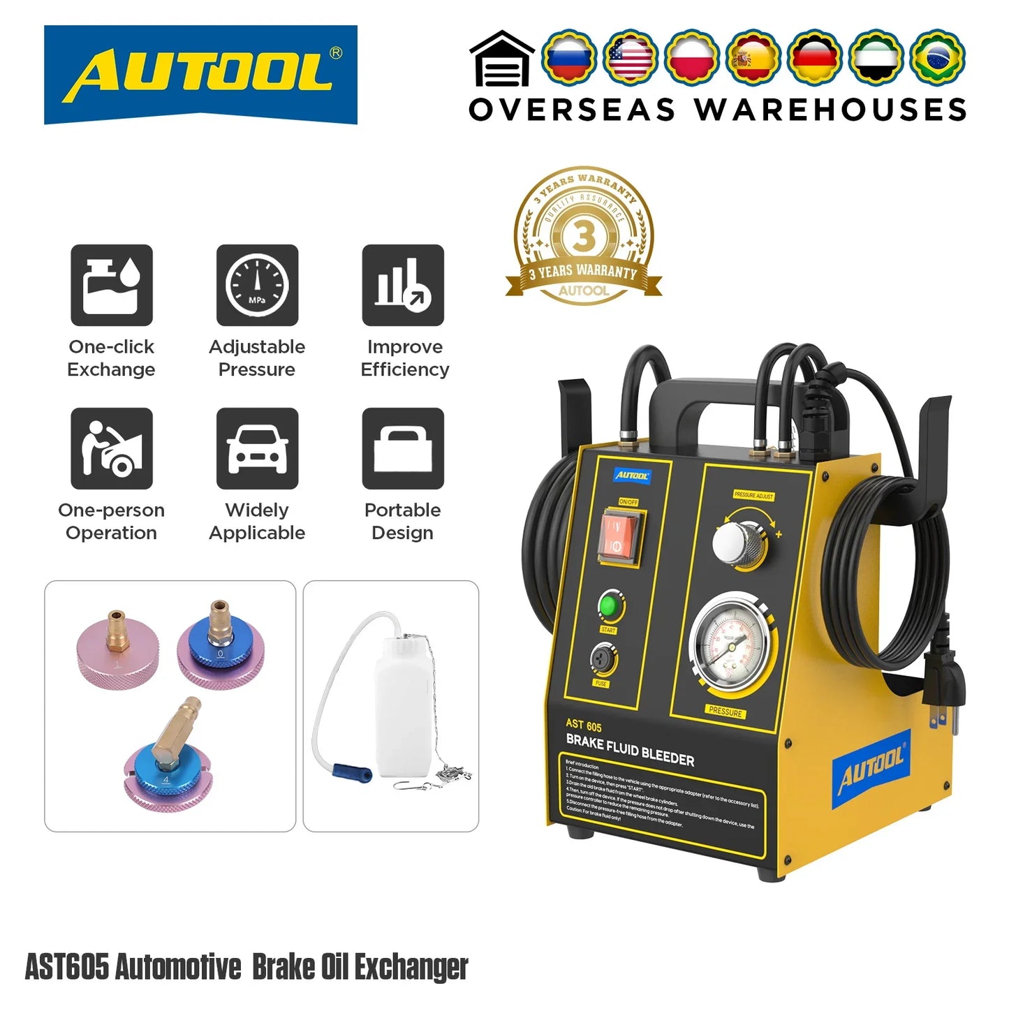 AUTOOL AST605 12V Car Pulsating Brake Fluid Bleeder Pump Brake Extractor Oil Pump Brake Oil Exchanger Machine 220V 110V