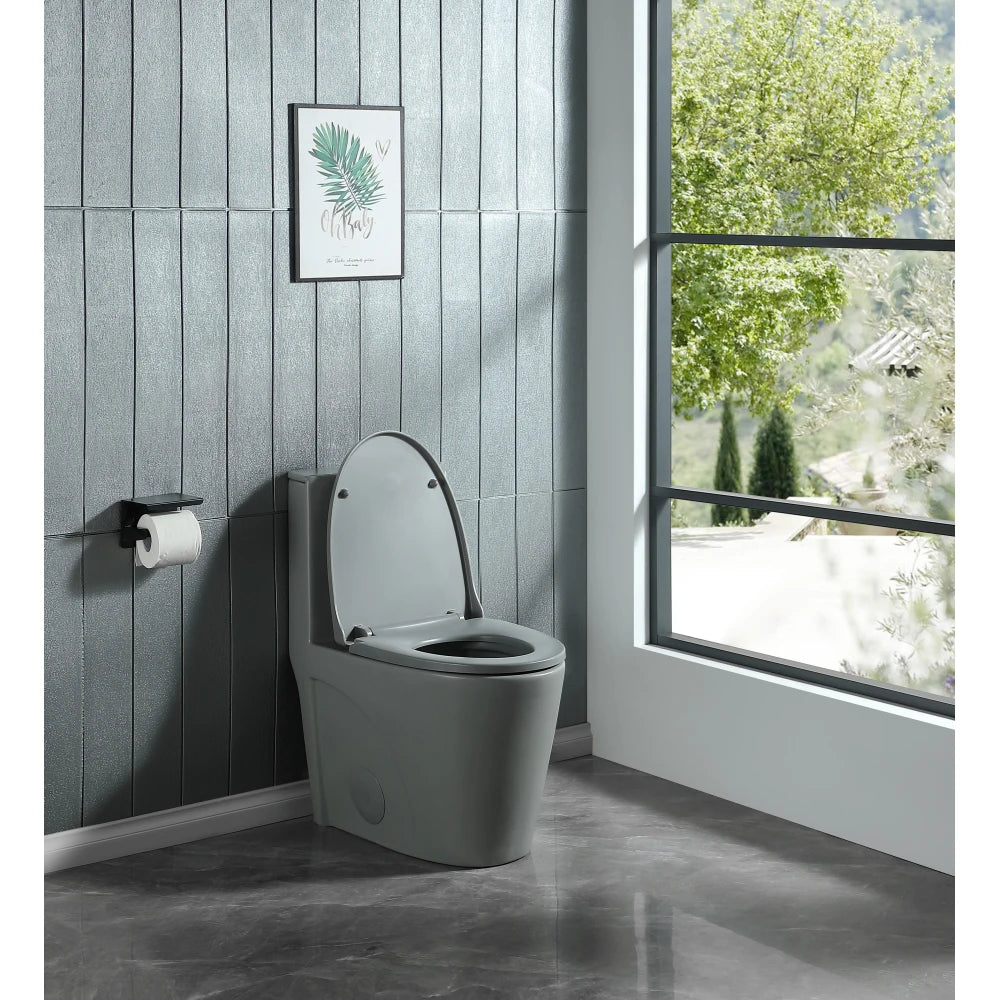1.1/1.60 GPF Dual Flush One Piece Toilet Water Saving Elongated Comfort Height Floor Mounted Soft Close 1000 Gram Map