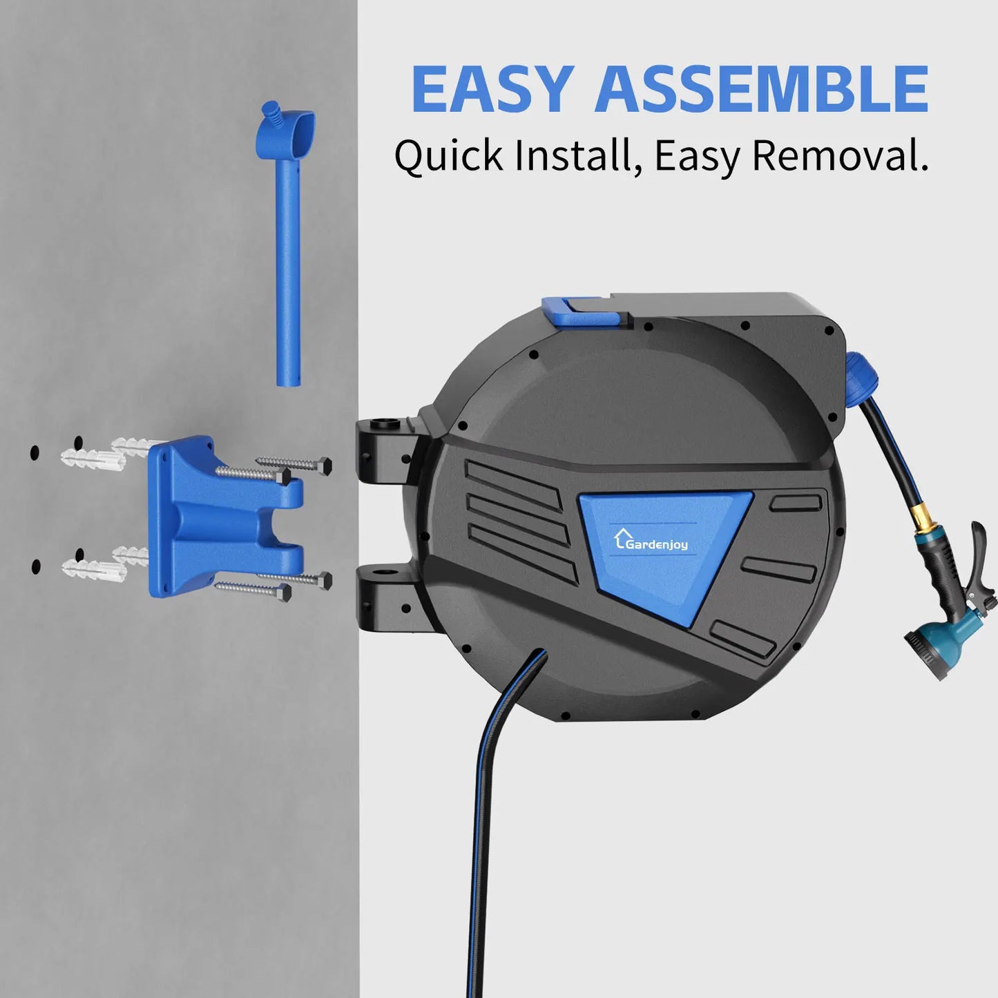 GardenJoy Retractable Hose Reel 65ft Wall Mounted With Locking Mechanism