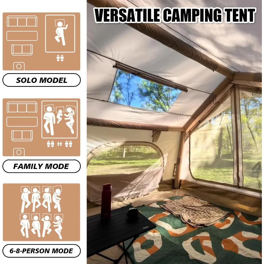 10 Foot x 8 Foot Blow Up Tents for Camping Inflatable Camping Tent for 6 to 8 People Four Season Tent with Stove Jack Waterproof