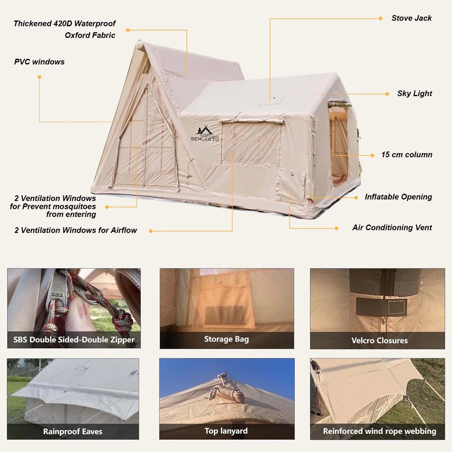 Inflatable 6 To 8 Person Camping Tent For 4 Season With Rainfly And Stove Jack